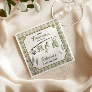 Gingham Clothesline Fishing Baby Shower Decor Napkin