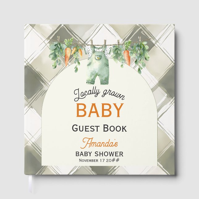 Gingham Clothesline Locally Grown Baby Shower Guest Book (Front)