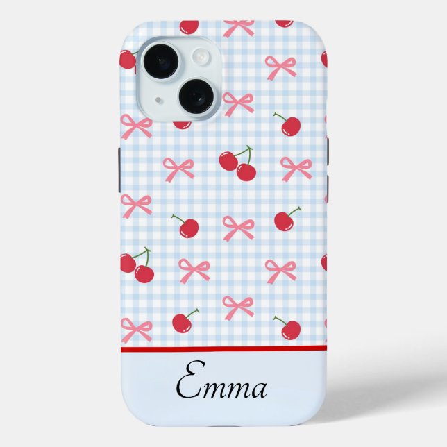Gingham Coquette Bow Cherry iPhone Case  (Back)