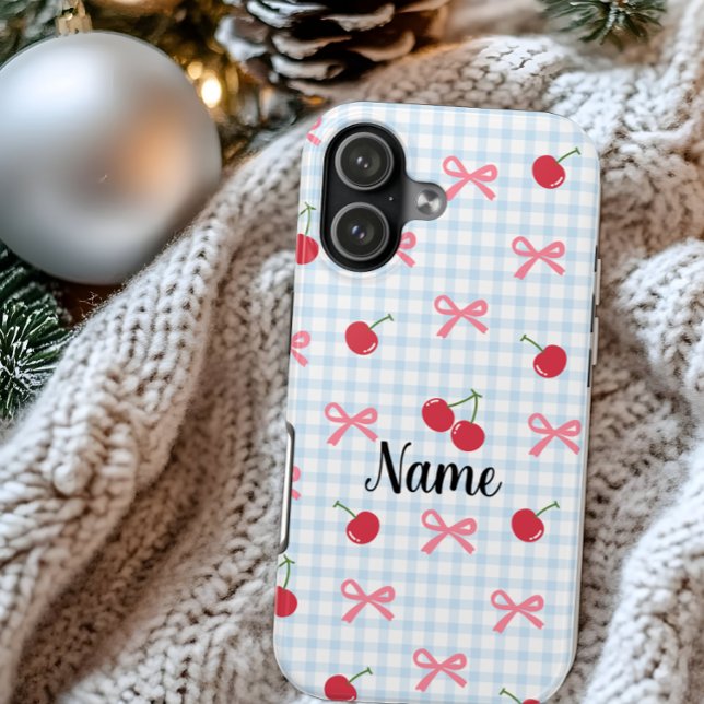 Gingham Coquette Bow Cherry iPhone Case  (Creator Uploaded)