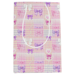 Gingham Coquette Bows Baby Shower Girls Birthday Medium Gift Bag