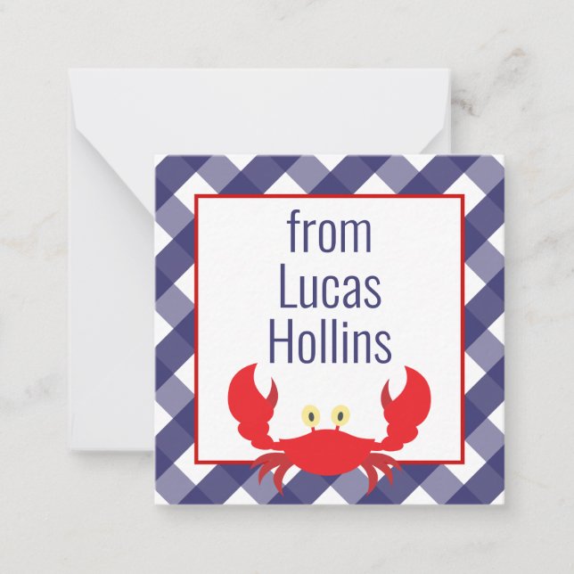 Gingham Crab Personalized Gift Enclosure Cards (Front)