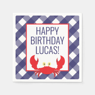 Gingham Crab Personalized Party Napkins