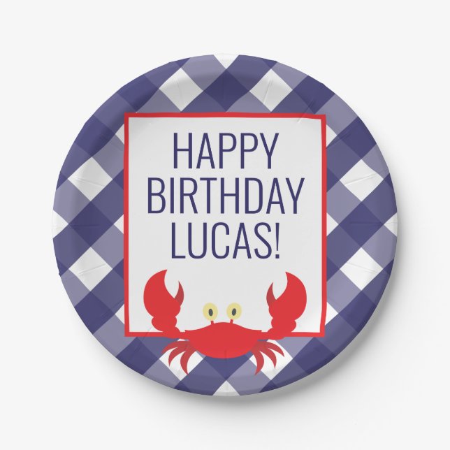 Gingham Crab Personalized Party Plates (Front)