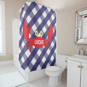 Gingham Crab Personalized Shower Curtain