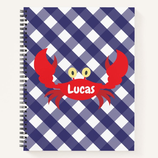 Gingham Crab Personalized Spiral Notebook (Front)