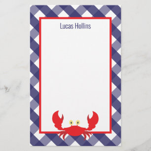 Gingham Crab Personalized Stationery