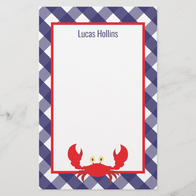 Gingham Crab Personalized Stationery (Front)