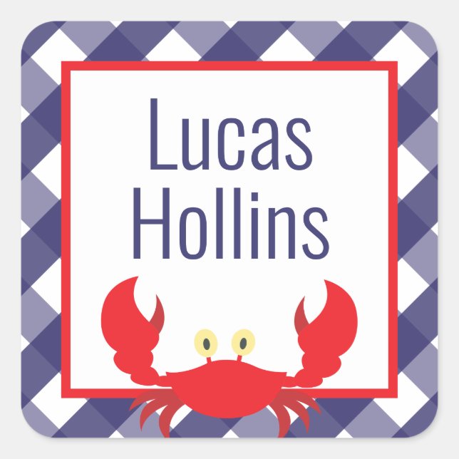 Gingham Crab Personalized Stickers (Front)