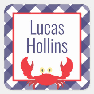 Gingham Crab Personalized Stickers