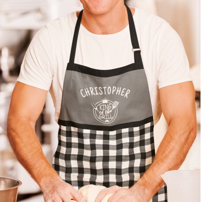 Gingham  Custom Name King of the Grill Apron (Creator Uploaded)