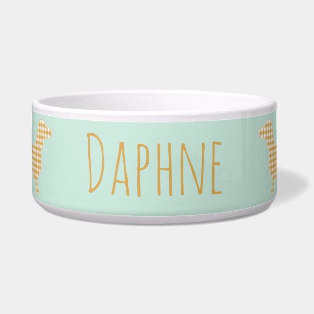 Gingham Dachshund on Duck Egg Blue - Casual Name (Front)