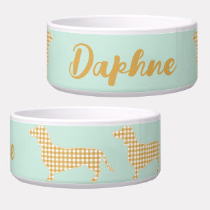 Gingham Dachshund on Duck Egg Blue - Script Name