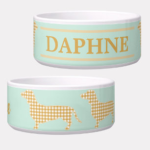 Gingham Dachshund on Duck Egg Blue - Traditional