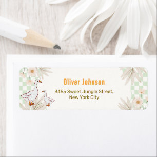 Gingham Daisy Goose Baby Shower Return Address