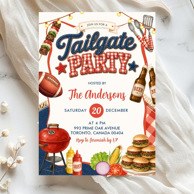 Gingham Denim Tailgate BBQ Party Invitation  (Creator Uploaded)