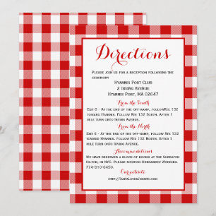 Gingham Directions Details Red White Check Wedding Invitation
