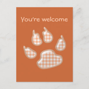 gingham dog paw - orange postcard