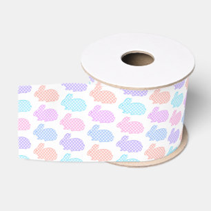 Gingham Easter Bunny Pattern Grosgrain Ribbon