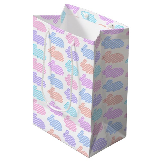 Gingham Easter Bunny Pattern Medium Gift Bag (Front Angled)