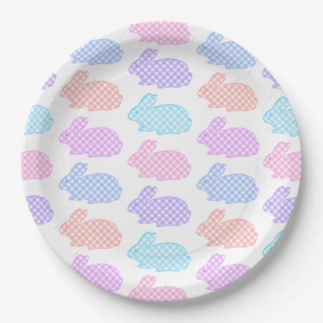 Gingham Easter Bunny Pattern Paper Plate (Front)