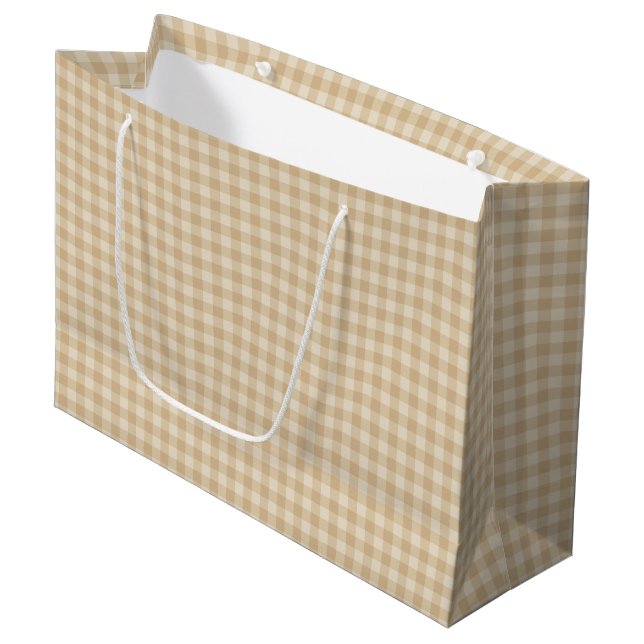 Gingham Elegant Cream Pattern - Large Gift Bag (Front Angled)