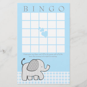 Gingham Elephant Blue Bingo Card