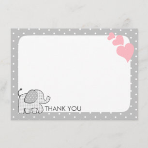 Gingham Elephant Pink Baby Thank you Card