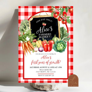 Gingham Farmer's Market Gender First Birthday Invitation
