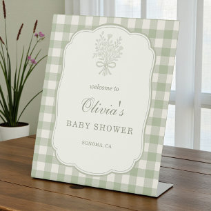 Gingham Floral Bow Baby Shower Welcome Sign