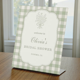 Gingham Floral Bow Bridal Shower Welcome Sign