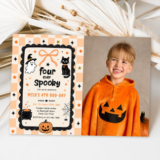 Gingham Four Ever Spooky Halloween Birthday Photo Invitation