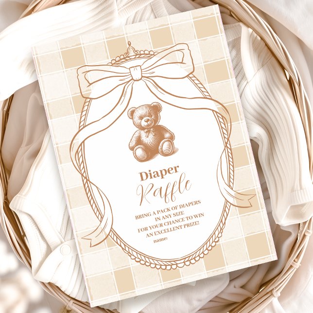 Gingham French Teddy Bear  Diapper Raffle Enclosure Card (Creator Uploaded)
