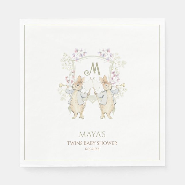 Gingham Gender Peter the Rabbit Twins Baby Shower  Napkin (Front)