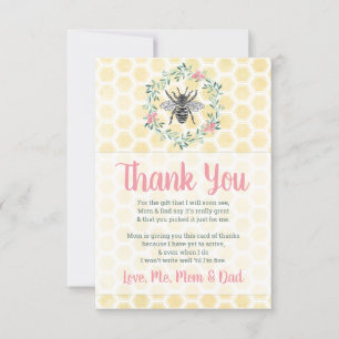 gingham girl mommy to bee theme flat baby shower thank you card