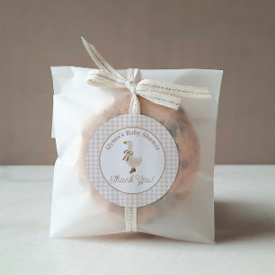 Gingham Goose Baby Shower Stickers in Beige