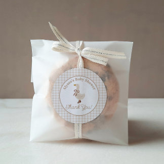 Gingham Goose Baby Shower Stickers in Beige