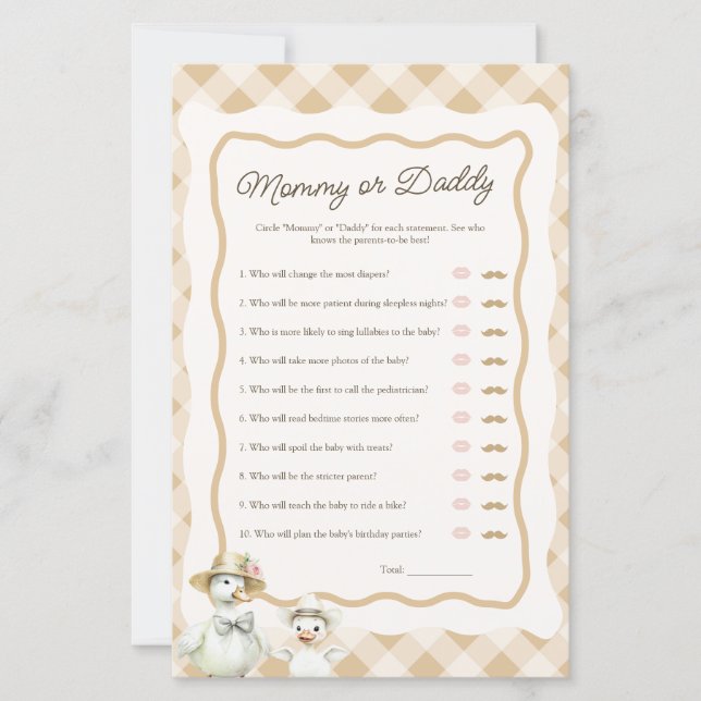 Gingham Goose Mommy or Daddy Baby Shower Game (Front)
