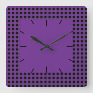 Gingham Grape and Black Square Wall Clock