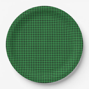 Gingham Green Black Classic Holiday Preppy Fun Paper Plate