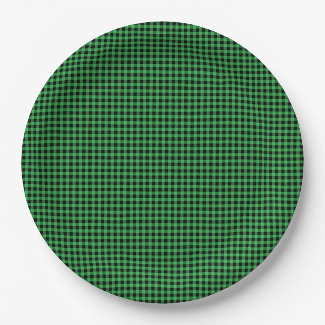 Gingham Green Black Classic Holiday Preppy Fun Paper Plate (Front)