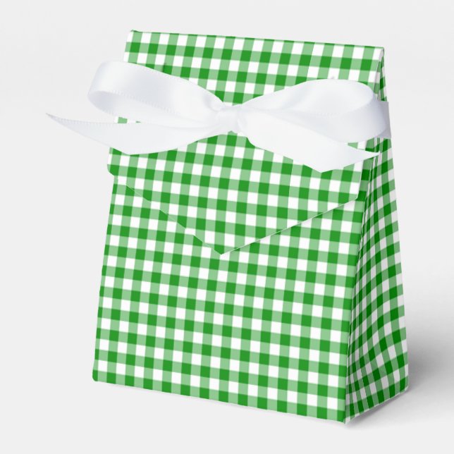 Gingham-Green-Favour Box, Tent Favor Box (Front Side)