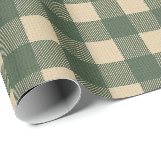 Gingham Green Rustic Country Wrapping Paper (Roll Corner)