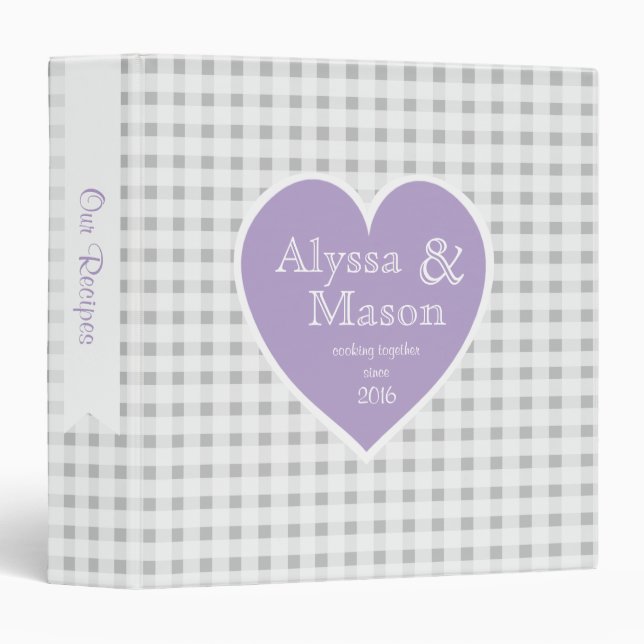 Gingham Grey Chequered and Heart Lavender Binder (Front/Spine)