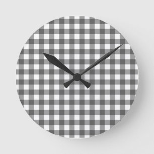 Gingham grey classic top choice  round clock