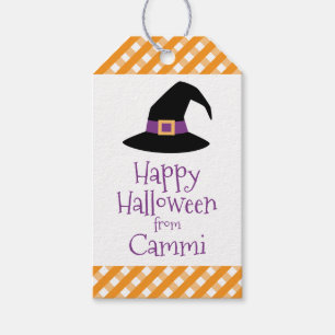 Gingham Halloween Witch Hat Personalized Gift Tags