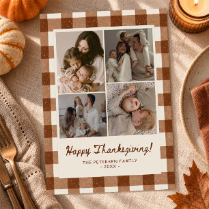 Gingham Hand Drawn Family Photo Thanksgiving Party Invitation