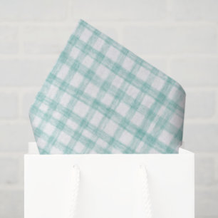 Gingham Hand-Drawn Modern Cute Green White Preppy Tissue Paper