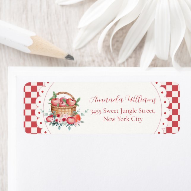 Gingham Harvest Apple Baby Shower Return Address (Insitu)