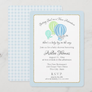 Gingham Hot Air Balloons Adventure Baby Shower Invitation